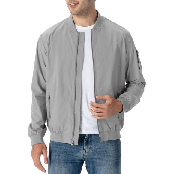 🆕 Men Grey Lightweight Bomber Jacket Casual Windbreaker Flight Golf Spring Coat - Picture 3 of 7